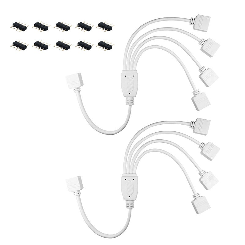 RGBZONE 4 Pins Splitter Cable Y-Splitter (Four Way) for 5050 3528 RGB LED Light Strip with 5 Male 4 Pin Plugs - Image 1